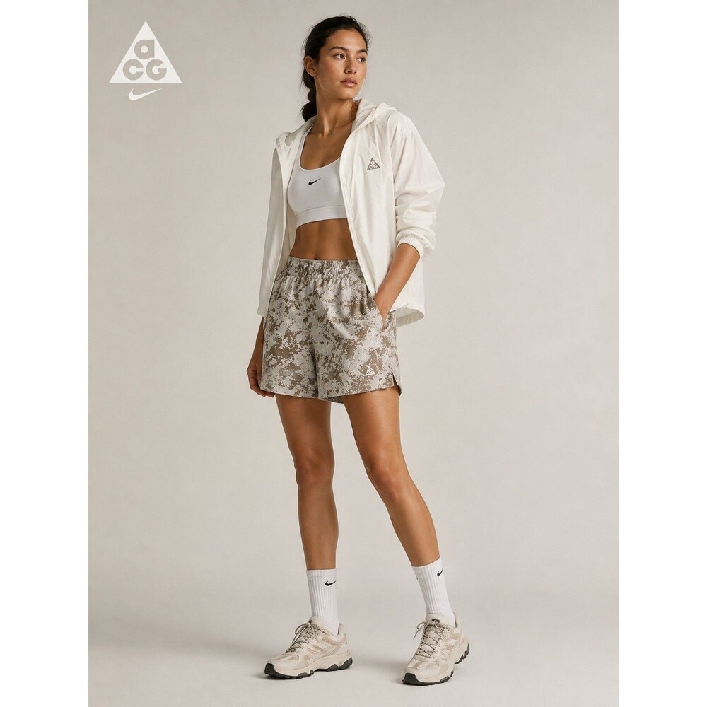 NIKE ACG Womens Woven Trail Hiking Shorts Camo Gray Size L